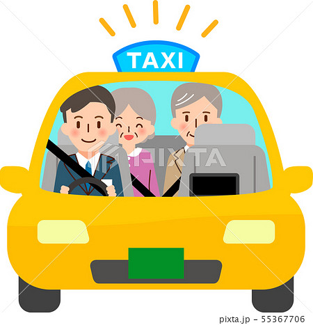 タクシーに乗るシニアの男女 55367706