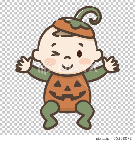 ハロウィン　ジャックオランタンの衣装を着た赤ちゃん 55368078