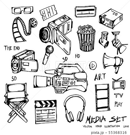 Set of media cinema movie doodle illustration Set of media cinema movie doodle illustration 55368316