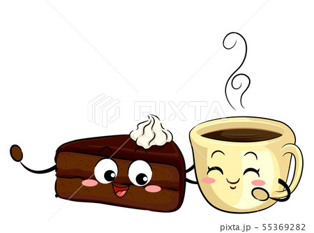 Mascot Sachetorte Cake And Coffee Illustration 55369282