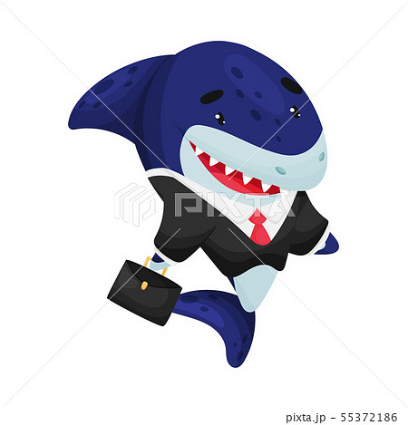 Cartoon shark boss. Vector illustration on white background. 55372186