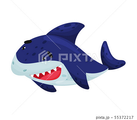 Cartoon joyful shark. Vector illustration on white background. 55372217