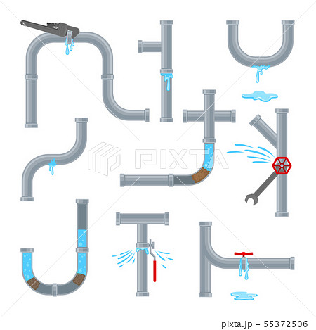 Set of water pipes require repair. Vector illustration on white background. 55372506