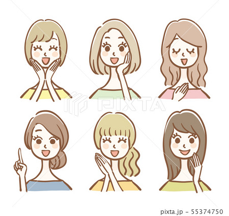 手描きの女性アイコンセットのイラスト素材