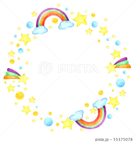 Cloud And Star Wreath Watercolor Collectionのイラスト素材
