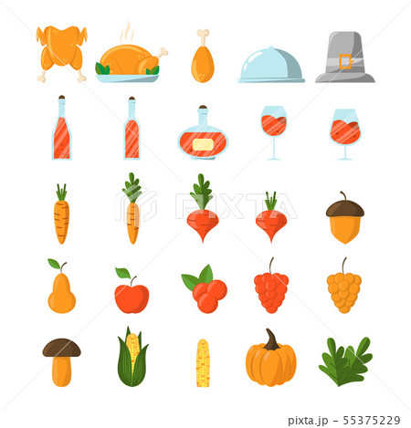Set of thanksgiving icons in flat style. Set of thanksgiving icons in flat style. 55375229