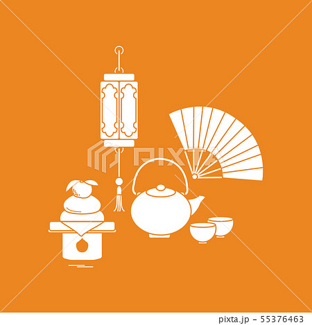 Chinese Lantern Kettle Cups Fan Kagami Mochiのイラスト素材