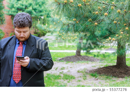 Businessman looking into the phone, man working on 55377276