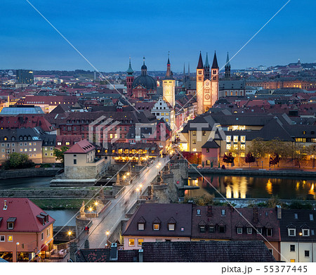 Wurzburg, Germany. Aerial cityscape at dusk 55377445