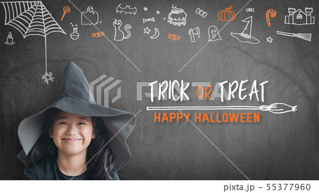Trick or treat halloween girl kid having fun witch 55377960