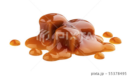 Caramel candies and caramel sauce isolated on white background 55378495