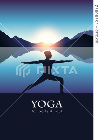 yoga for body and soul meditating girl silhouette by the lake with blue mountain landscape yoga for body and soul meditating girl silhouette by the lake with blue mountain landscape 55380832