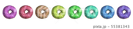Set of colorful donuts glazed. Watercolor. Set of colorful donuts glazed. Watercolor. 55381343