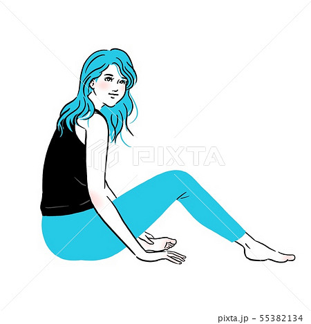 自宅の部屋でくつろぐ若い女性のイラスト素材