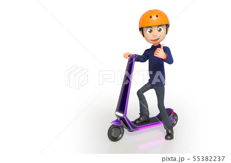 smiling handsome man riding the modern e-scooters 55382237