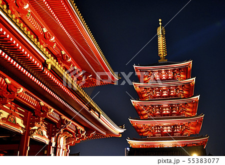 日本の東京都市景観 浅草寺(夜景) 日本の東京都市景観 浅草寺(夜景) 55383077