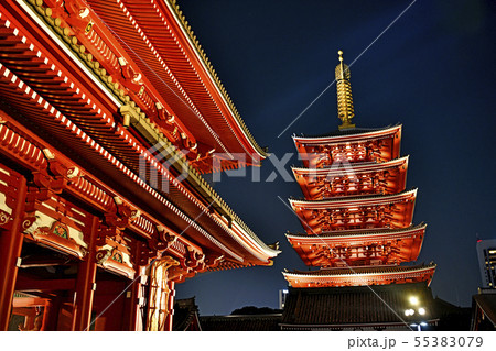 日本の東京都市景観 浅草寺(夜景) 日本の東京都市景観 浅草寺(夜景) 55383079