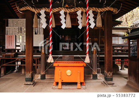 Shinto shrine prayer place with Shimenawa rope in Shinto shrine prayer place with Shimenawa rope in 55383772