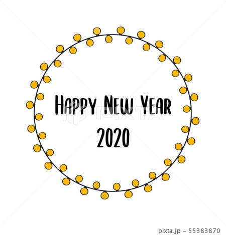 Happy New Year 2020 text in lamp garland wreath  55383870