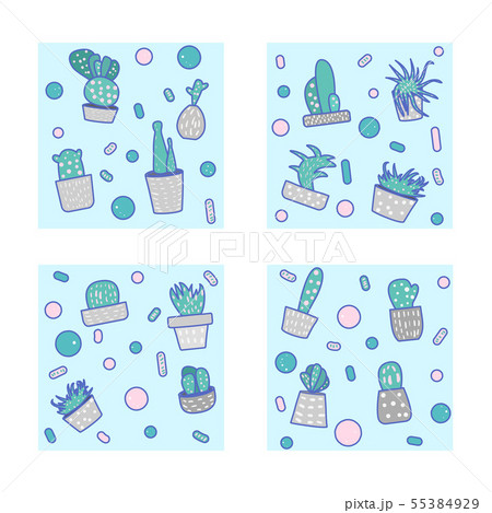 Vector compositon of doodle cactus design set. 55384929