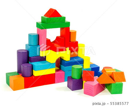 Pyramid of colored wooden blocks isolated on white background Pyramid of colored wooden blocks isolated on white background 55385577
