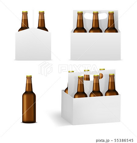 Realistic Detailed 3d Brown Beer Bottles Pack Set. Vector 55386545
