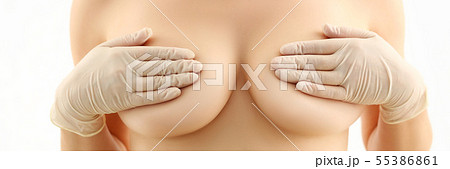 Young Topless Woman Hold Naked Breasts Portrait 55386861