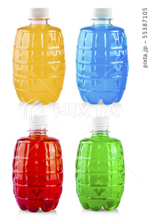 The colored drink in plastic bottle on white The colored drink in plastic bottle on white 55387105