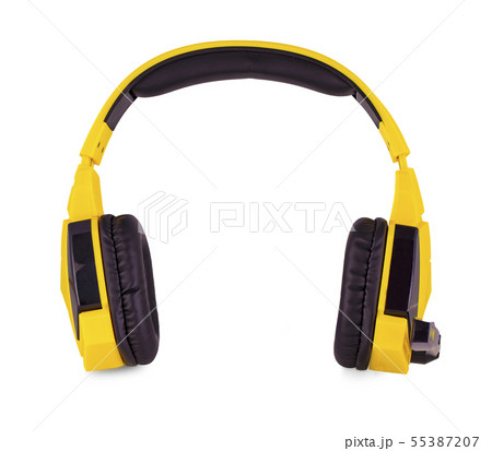 The Yellow headphones with a microphone isolated 55387207