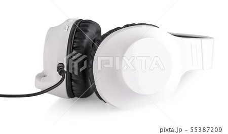 The White headphones with a microphone isolated on 55387209