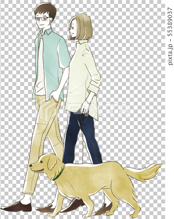 犬の散歩をする夫婦・カップル 犬の散歩をする夫婦・カップル 55389037