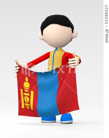 国旗を掲げるモンゴルのスポーツ選手のイラスト素材