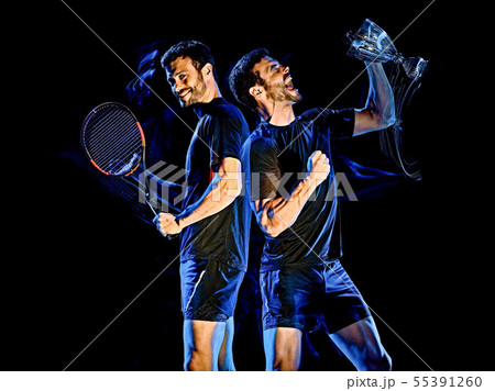 Tennis player man light painting isolated black background 55391260