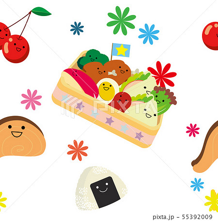 顔付きお弁当柄 シームレスパターン 背景などのイラスト素材