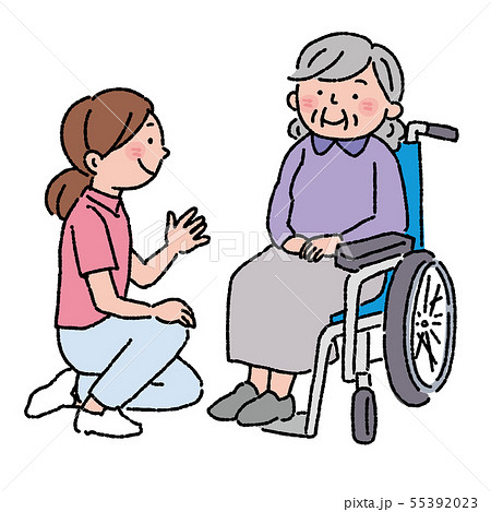 車椅子 高齢者 介護士 イラストのイラスト素材