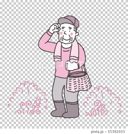 山菜採りをする　高齢者　男性　イラスト　二色 55392033