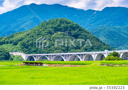 （長野県）水田越しに、上田ローマン橋 55392223