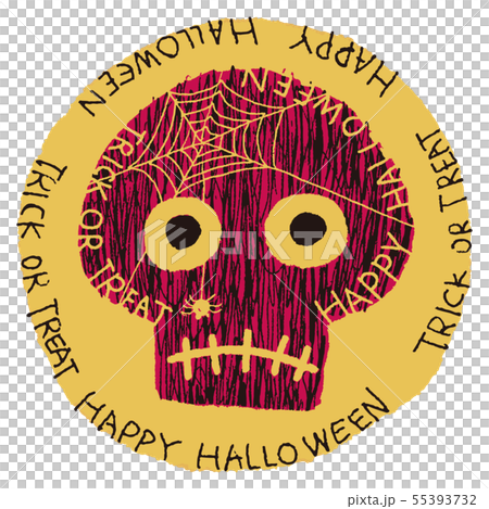 滑稽的頭骨和蜘蛛網的萬聖夜例證 滑稽的頭骨和蜘蛛網的萬聖夜例證 55393732