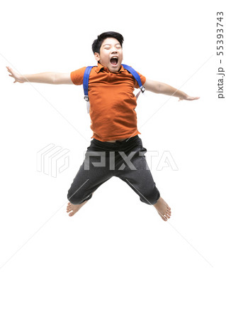 Portrait of happy little Asian child jumping 55393743