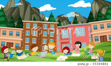 Active kids playing in outdoor scene 55394891
