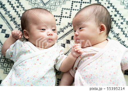 赤ちゃん 双子 乳児の写真素材