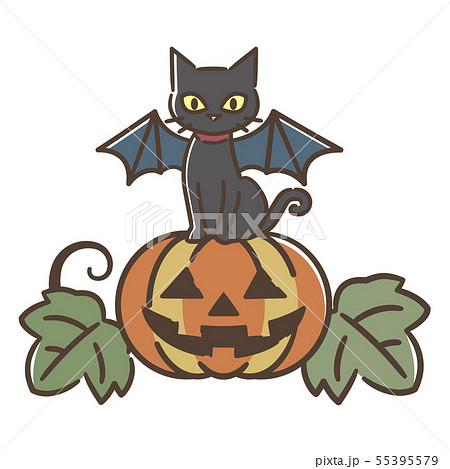 ハロウィン ジャックオランタンと黒猫のイラスト素材