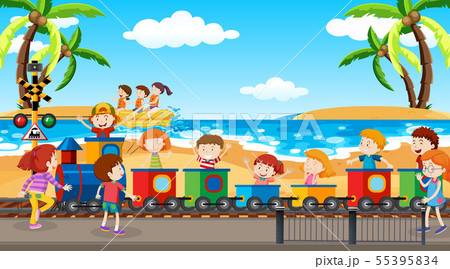 Active kids playing in outdoor scene Active kids playing in outdoor scene 55395834