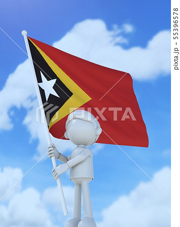 国旗を掲げる東ティモールのスポーツ選手のイラスト素材