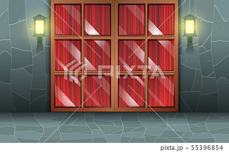 glass door at front of the house in night glass door at front of the house in night 55396854