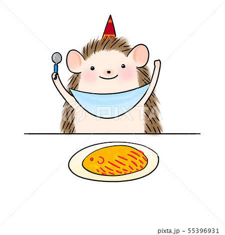 食事をする動物さんのカットイラスト 挿絵 ハリネズミ のイラスト素材