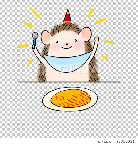 食事をする動物さんのカットイラスト 挿絵 ハリネズミ のイラスト素材