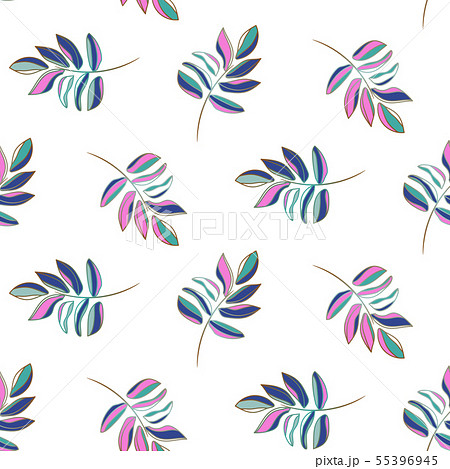 Hand drawn outline leaves purple pop colors seamless vector pattern. Hand drawn outline leaves purple pop colors seamless vector pattern. 55396945