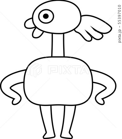 怪物 モンスター かわいい 奇妙な キャラクター イラスト モノクロ 55397010