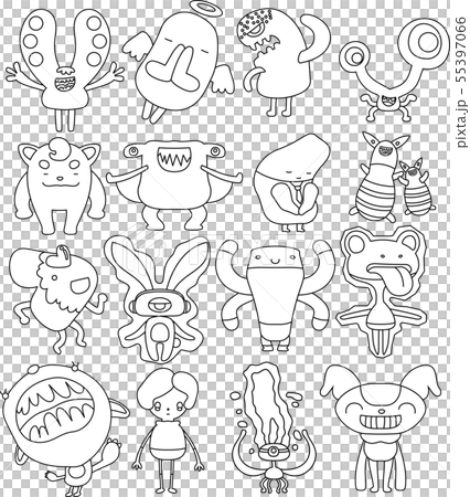 怪物 モンスター かわいい 奇妙な キャラクター イラスト モノクロ 55397066